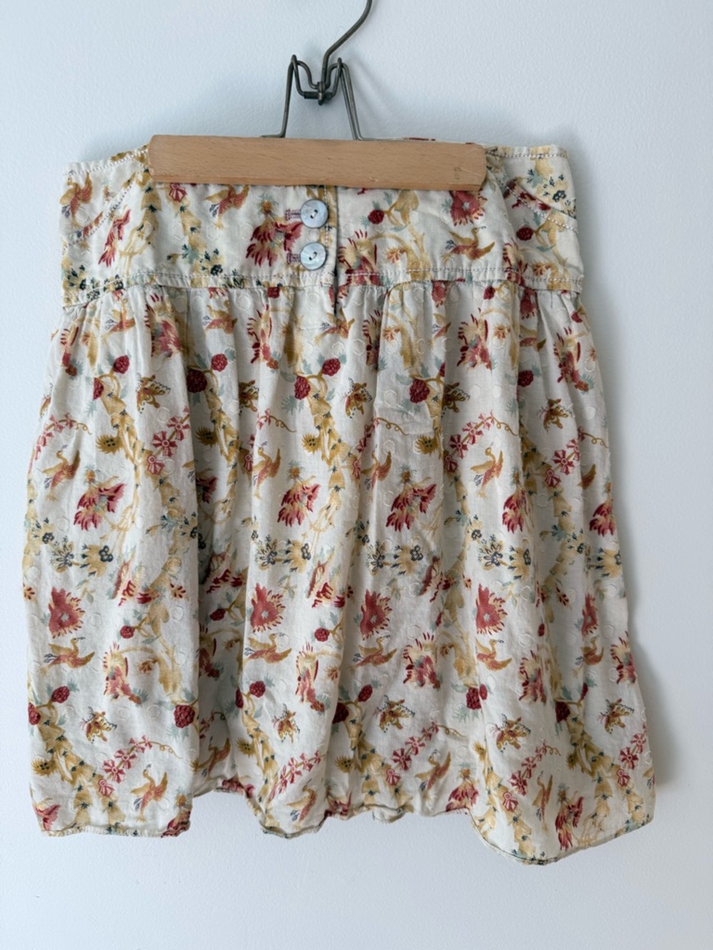 Max Studio Cream Floral Button-Front Mini Skirt with Red and Yellow Accents